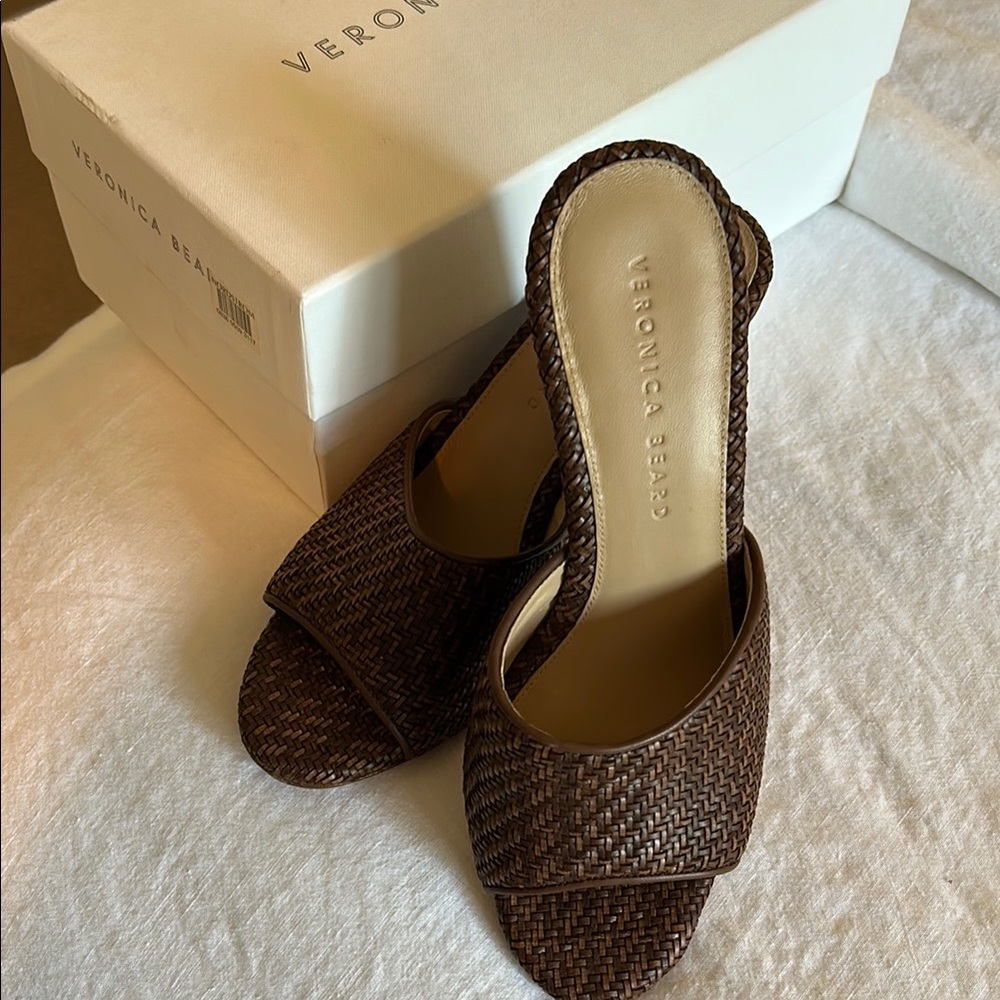Veronica Beard Brown Woven Mules